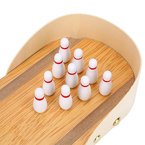 Rosvola Wooden Mini Bowling Game Set, 11.64x3.93inch, Adjustable Metal Ball Plate, Portable Stress Relief Toy for Kids Adults Home Office