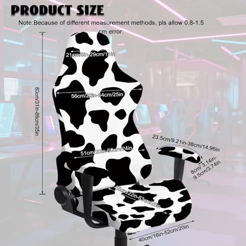 Cow Print Universal Gaming Chair Cover with Armrest Covers Soft Stretchable Gaming Chair Slipcover Breathable Non Slip Computer Reclining Protector Fits Most Office/PC Chairs Gamer Room Deco - color: Cow Print