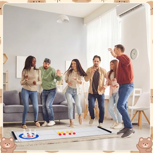 Capoda Tabletop Curling and Bowling Games Baby Shower Game Set Include 8 Curling 6 Bowling 1 Mat 2 Magnetic Strip for Indoor Birthday Bridal Shower Gender Reveal Table Decoration Supplies(Brown Bear) - style: Brown Bear