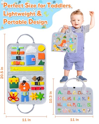 Gojmzo Busy Board Montessori Toys for Toddler Boy Girl Birthday Gifts, Busy Book Sensory Toys for Toddlers, Learning Educational Toddler Travel Activities - style: Grey/P8