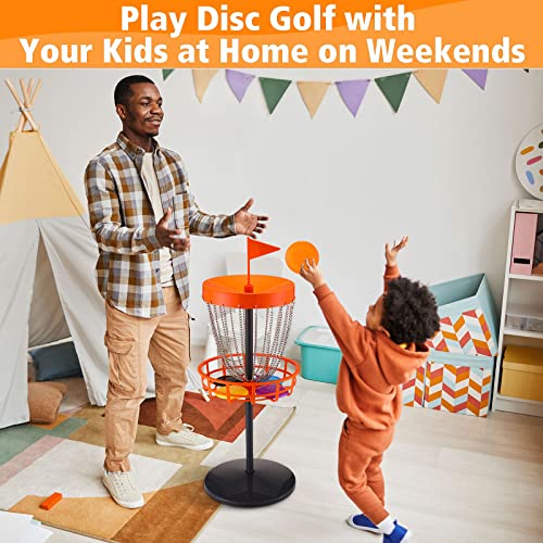 Lenwen 29 Inches Mini Disc Golf Baskets with 10 Flying Discs, Kids Mini Golf Starter Set, for Games Beach Indoor Outdoor Yard