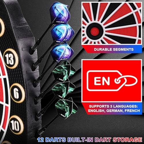 WIN.MAX Electronic Dart Board Soft Tip Dartboard Set LED Displays 3 Languages with 12 Darts 100 Tips Power Adapter - color: RED/BLACK WITH LIGHTS