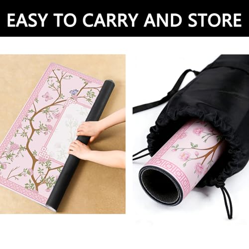 Mahjong Mat for Table, 31.5''x31.5'' Non-Slip & Noise Reduction Mahjong Mat with Rules,Mah Jongg Gift with Carrying Bag for Poker,Board Games,Dominoes,Cards & Tile Games (Light Pink) - color: Light Pink