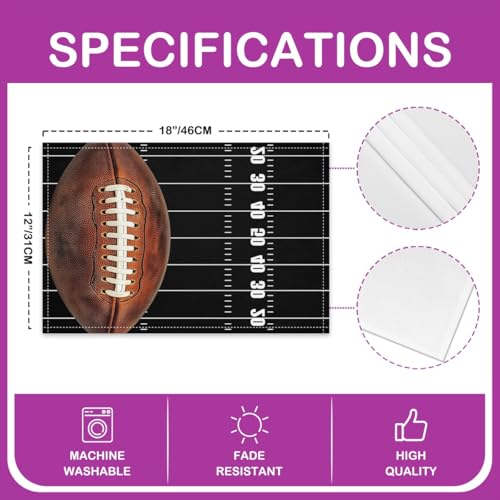 Erosebridal Football Placemats Set of 4 12x18 Sports Place Mat for Kids Teens Men Ruler Stripe Soccer Ball Game Geometric Black Brown Heat Resisting Table Mats - color: Black Brown
