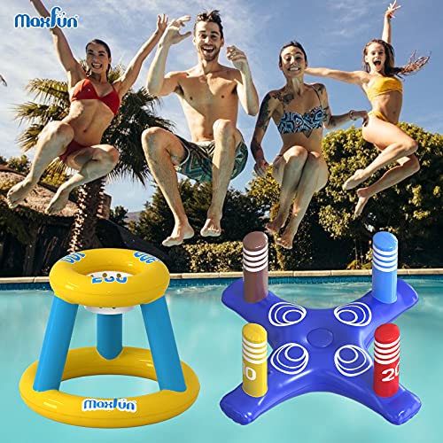 Max Fun Pool Toys Games Set, Inflatable Cross Ring Toss Games, Floating Pool Basketball Hoop, Inflatable Cactus Pool Floats for Kids Teens Adults Swimming Water Toys (3-Piece Set)