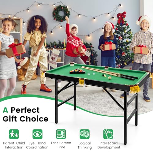 HONEY JOY 48" Pool Table, 4 FT Mini Portable Folding Pool Game Table Set w/ 2 Cue Sticks, 16 Balls, Triangle, 2 Chalks & Brush, Indoor & Outdoor, Billiard Tables for Kids Adults Family Game Room