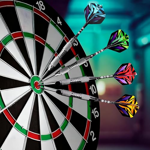 WINSDART Steel Tip Darts 12 Pack Set with Nonslip Iron Barrel Aluminum Dart Shafts and Flights Darts Sharpener an Gift Box - color: Black-Darts-J