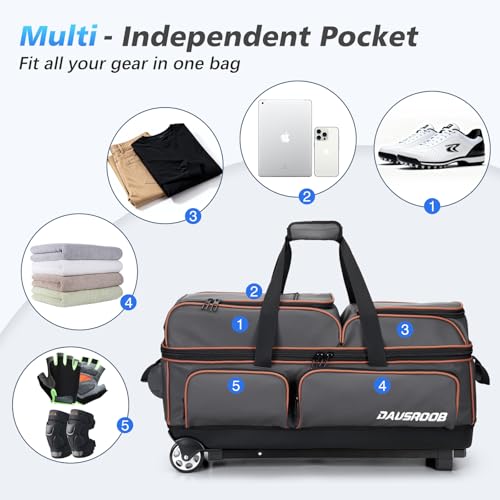 3 Ball Bowling Bags with Wheels, Bowling Bags 3 Ball Roller - 900D Oxford Waterproof PU, Bowling Bag with Multi-Separate Storage Pockets & Retractable Handle Extends to 40'' - color: Gray