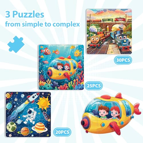 Space Ocean Train Magnetic Puzzles for Toddlers, Ages 3-5, 20-25-30 Pieces, Travel Jigsaw Puzzles, Preschool Learning Toys - style: Space