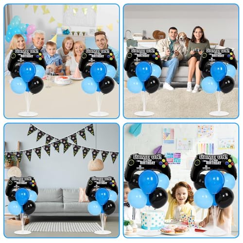 Video Game Birthday Party Balloons Stand Kit 2 Sets with 2 Game Handle Foil Balloons Black Blue Balloon Centerpiece for Tables for Boy Girl Gamer Gaming Night Birthday Baby Shower Party Decoration - style: Video Game