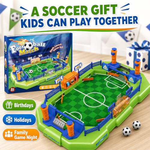 Fortand Mini Foosball Table Soccer Board Games for Kids Ages 3-12 | Two-player Tabletop Soccer Game with 4 Flipper Controls 2 Balls Score Counter Goal Bells for Family Play, Gift for Boys Girls