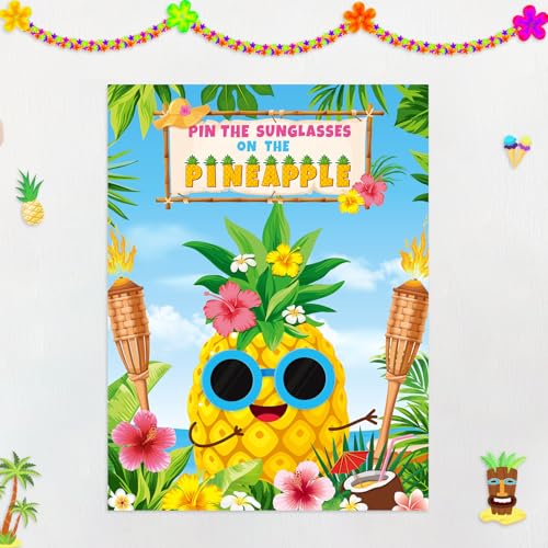 Faccito Hawaiian Party Game Luau Games Summer Tropical Pin the Sunglasses on Pineapple Pin the Coconut on Palm Tree with 24 Pcs Stickers for Tiki Summer Beach Hawaii Luau Party Supplies(Pineapple) - style: Hawaiian