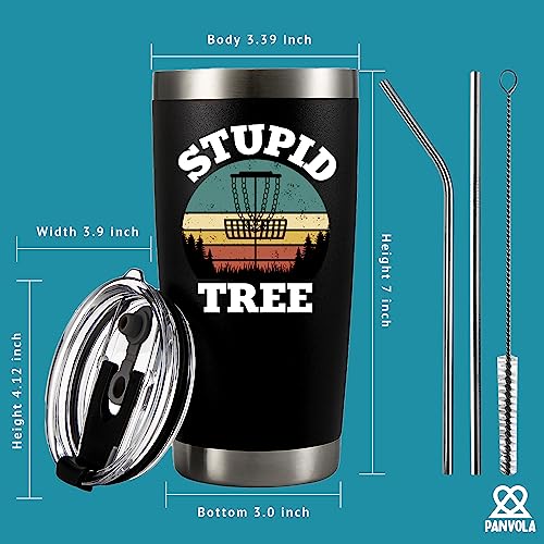 Panvola Stupid Tree Funny Disc Golf Player Gifts For Dad Mom Grandpa Grandma From Son Daughter Husband Wife Vacuum Insulated Tumbler Retro Stainless Steel With Removable Lid Drinkware (20 oz) - style: 20 oz