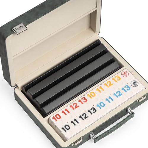 Rummy Game Set, 2-4 Players with 106 Rummy Tiles and 4 Racks, Rummy Travel Game Set with Faux Leather Case, Fun Family Classic Board Games (Green) - color: Green