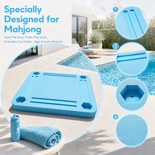 TheClouds Floating Mahjong Table for Pool, 31.5" x 31.5" Waterproof Mahjong Table, Floating Mahjong Board & Game Tray forHot Tub, Outdoor Party, Card Games, Poker & Scrabble,Blue - color: Blue