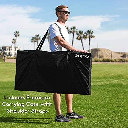 GoSports 4 ft x 2 ft Regulation Size Wooden Cornhole Boards Set with Dark Brown Finish - Includes Carrying Case - Gray & Royal Blue