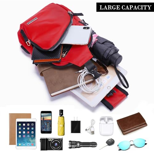 Seoky Rop Men Women Sling Backpack Nylon Water Resistant Shoulder Chest Crossbody Sling Bag with USB Charging Port - color: Watermelon Red