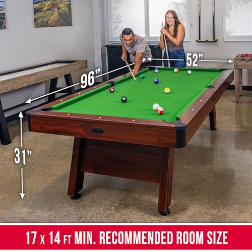 GoSports 7 and 8 ft Pool Tables with Wood Finish - Gray, Black, or Green Felt - Billiards Game Room Table for Adults & Family - Accessories Not Included - style: 8 ft Green