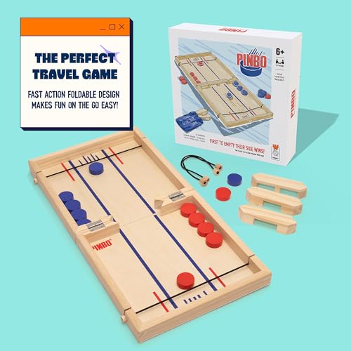 Pinbo Sling Puck Game (18") Premium Wooden Foldable Board | 2 Player Tabletop Game for Adults & Kids | Travel Friendly Classic Slingshot Game