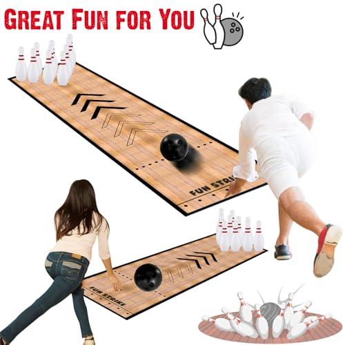 Mini Bowling Set Indoor Outdoor Indoor Bowling Set with Guide Arrow Mat Gold and Silver Medal Backpack Dispensing Suitable for Family Friends Family Party Entertainment