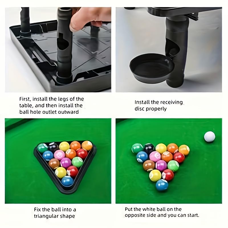 Mini Pool Table, Billiard Game with 11 Balls, 2 Cue and 1 Triangle, Portable Game Table, Table Snooker Game for Stress Relief, Play Set for Kids and Adults