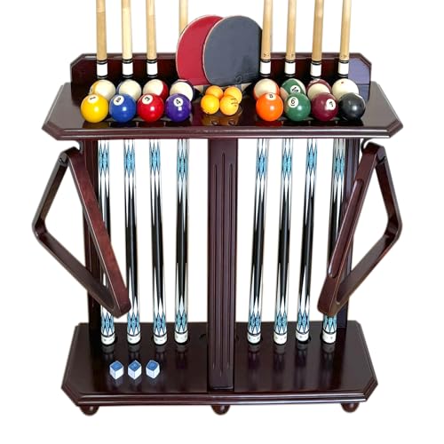 Wooden Billiard Cue Rack Hold up to 10 Pool Cue Sticks, Pool Cue Stick Holder, Floor Stand Pool Cue Holder for Billiard Game Room (Dark Mahogany)
