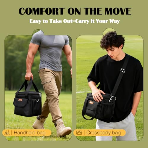Bocce Ball Bag for 8 Balls, Bocce Ball Set Carrying Case with Removable Dividers, Padded Bocce Storage Bag with Shoulder Strap & Mesh Pockets for Lawn Games, Black (Bag Only)