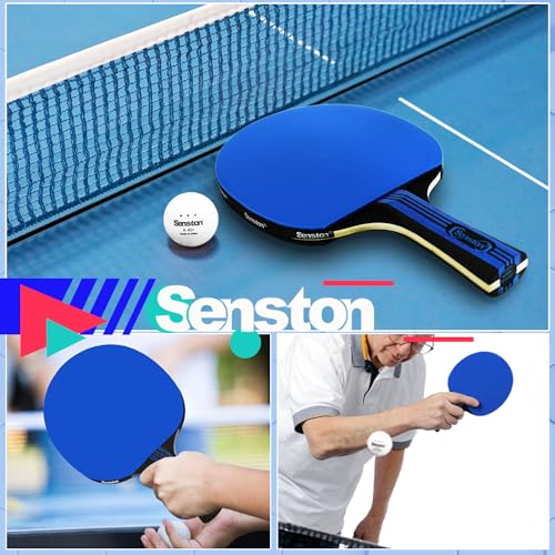 Senston 5-Ply Ping Pong Paddles Set – Premium Wood Table Tennis (Set of 2) with 3 Balls & Portable Carry Case – High-Control 2mm Sponge & Ergonomic Non-Slip Grip for Beginners & Family Play - color: Blue