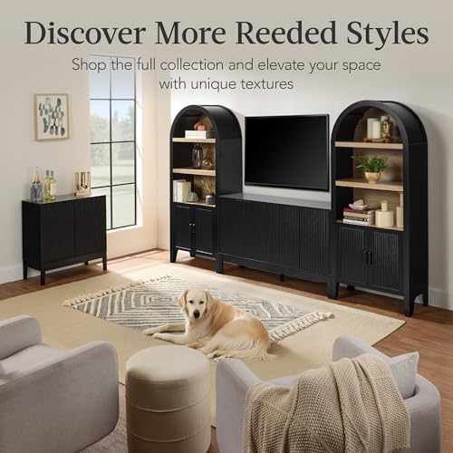 Best Choice Products 72" Tall Arched Pantry Cabinet w/Reeded Doors, 5-Tier Bookshelf, Armoire, Hutch, Bookcase, Storage Cabinet w/Adjustable Shelves, for Dining Room and Livingroom - Walnut - color: Large - Walnut