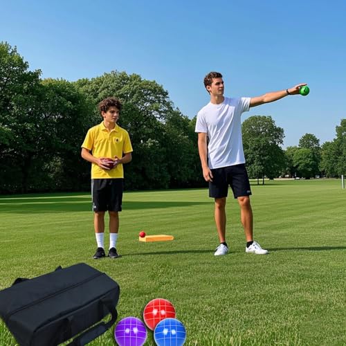 Upgraded Bocce Ball Carry Bag with 8 Compartments 17 * 9inch Heavy Duty Bocce Set Carry Bag Waterproof Oxford Cloth Portable Bocce Storage Organizer Case for Lawn Beach Yard Outdoor Game Set(Bag Only)