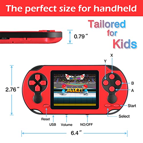 TaddToy 16 Bit Handheld Game for Kids Adults, 3.0'' Large Screen Preloaded 230 HD Classic Retro Video Games with USB Rechargeable Battery & 3 Game Cartridges for Birthday Gift for Kids 4-12 (Red) - color: Red
