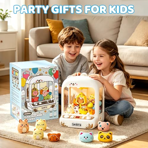 Skirfy Mini Claws Machines for Kids,Vending Machines Toys for Boys Girls 6 7 8 9 Year Old,Arcades Games Toys Bear with LED Light & Adjustable Sound,Birthday Party for 6-12 Year Old Boys Girls - color: White