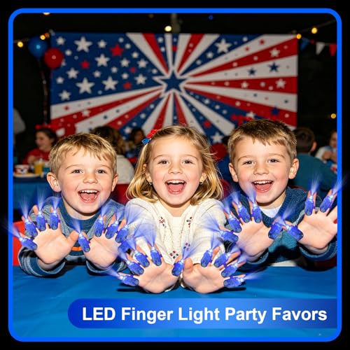 100pcs Blue Finger Lights, Glow in the Dark 4th of July Party Supplies, LED Finger Flashlights Patriotic Goodie Bag Stuffers Classroom Prizes, Carnival Concert Gifts Accessories - style: Blue-100