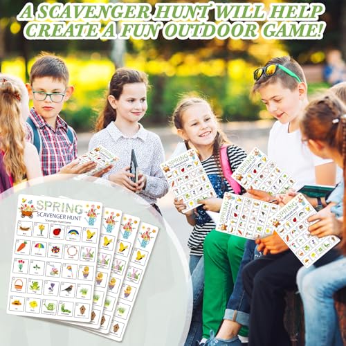 Hoolerry 30 Pcs Scavenger Hunt for Kids Road Trip Game Car Spring Summer Wedding Scavenger Hunt Cards Travel Activities Camping Games Outdoor Indoor Seek Activity for Kids Adults (Spring) - style: Spring
