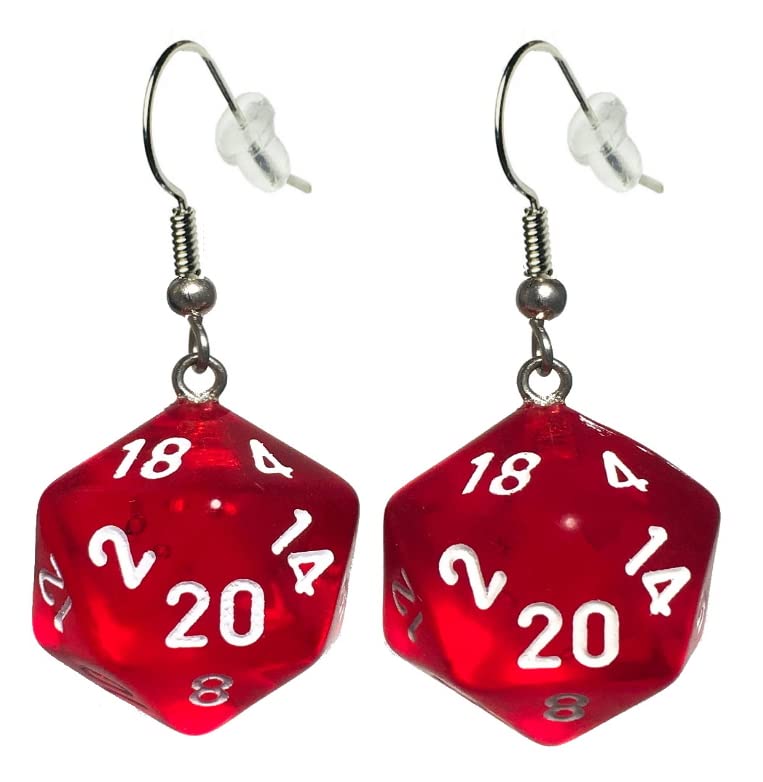 d20 / d10 Polyhedral Dice Earrings - Translucent Colors - color: Red