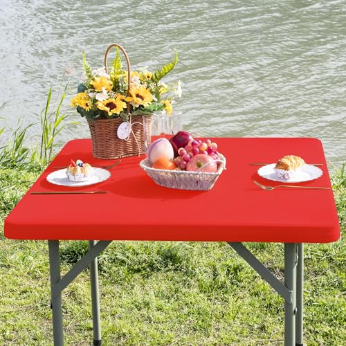 Square Fitted Table Cover Elastic Tablecloth Stretch Spandex Table Top Cover Table Topper Cap for Dining Kitchen Home Party Red 34X34 Inch - color: Red, size: 34" x 34" (Square)