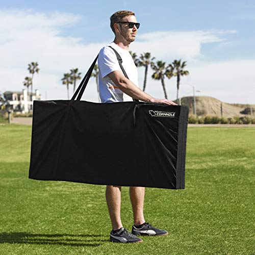 GoSports 4 ft x 2 ft Regulation Size Wooden Cornhole Boards Set with Light Brown Finish - Includes Carrying Case and Bean Bags - Gold & Yellow