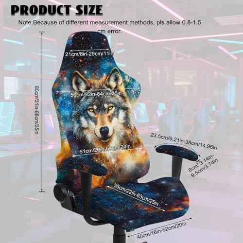 Suobstales Galaxy Wolf Pattern Gaming Chair Covers Waterproof Cat Scratch Proof Stretch Game Chair Cover with Armrest Anti-Scratch Protection for Ergonomic Gaming Rotating Desk Chair - color: Galaxy Wolf