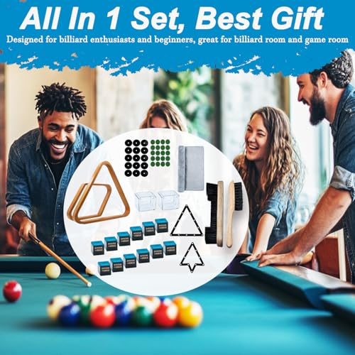 56Pcs Pool Ball Rack with Pool Table Brush Kit, Billiards Triangle for 2-1/4" Ball, 8/9 Ball Triangle Diamond Magic Rack with Pool Chalk Pool Table Accessories - color: Gold