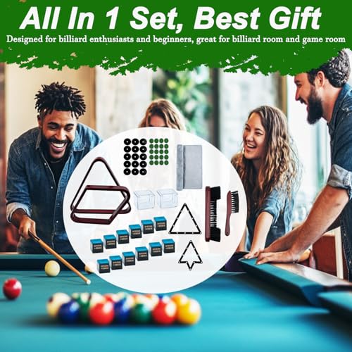 56Pcs Pool Ball Rack with Pool Table Brush Kit, Billiards Triangle for 2-1/4" Ball, 8/9 Ball Triangle Diamond Magic Rack with Pool Chalk Pool Table Accessories - color: Wine Red