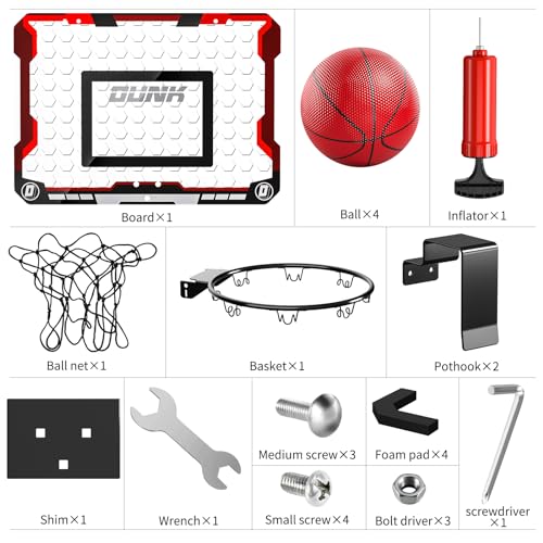 TEMI Indoor Basketball Hoop for Kids, Door Room Basketball Hoop,Mini Basketball Hoop with 4 Balls, Basketball Toys for 3 4 5 6 7 8 9 10 11 12 Year Old Boys - style: Basketball Hoop & 4 Balls