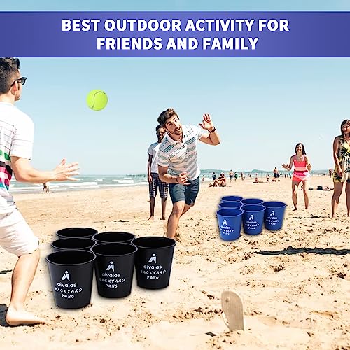Aivalas Yard Pong Outdoor Games, Giant Yard Games Set with 12 Buckets and Balls for Adults and Family, Toss Game Throwing Games for Beach, Camping, Lawn and Backyard - color: Blue/Black