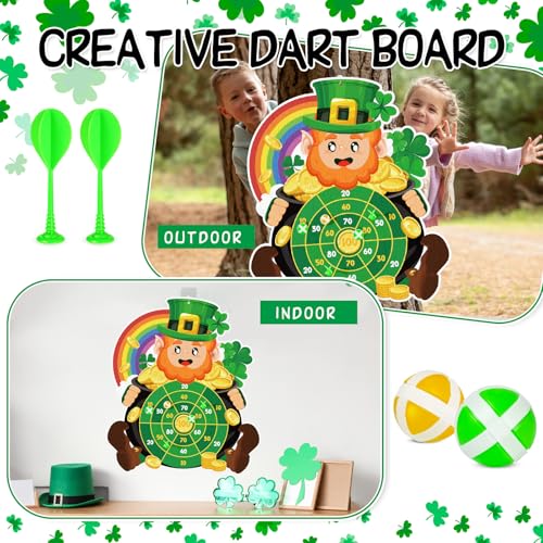 Cinrobiye St.Patrick's Day Game Irish Party Dart Board Game Set with 6 Sticky Balls and 6 Darts for Family Leprechaun Spring Birthday Party Supplies Garden Yard Lawn Indoor Outdoor Gatherings