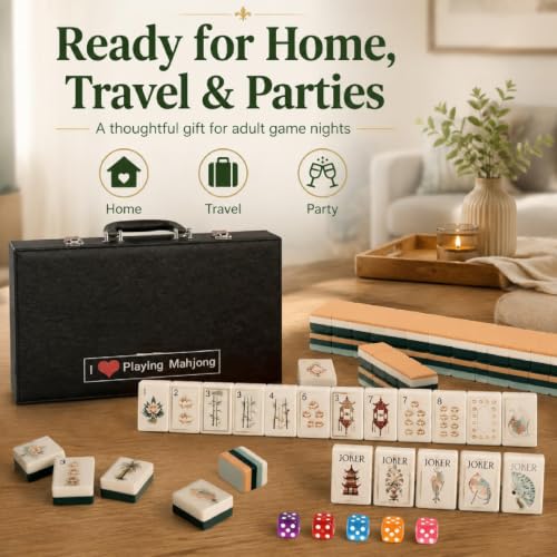 4-Layer American Mahjong Set, 160 Pcs Premium Acrylic Mahjong Tiles, 1.42 Inch Mahjong Tile Set with Carrying Case & 5 Dice, Portable for Home Travel Party Adults Gift (White Lotus) - color: White Lotus