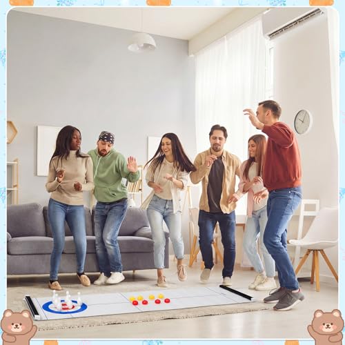 Capoda Tabletop Curling and Bowling Games Baby Shower Game Set Include 8 Curling 6 Bowling 1 Mat 2 Magnetic Strip for Indoor Birthday Bridal Shower Gender Reveal Table Decoration Supplies(Blue Bear) - style: Blue Bear