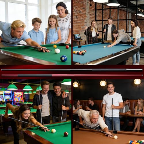 KMISE Fiberglass Graphite Composite Pool Cue Sticks 20oz 13MM Cue Tip One-Piece 58inch Professional Pool Cue Low-Deflection Billiard Cue Sticks Set of 1/4 for Home & Bar Play Black Red Color Available