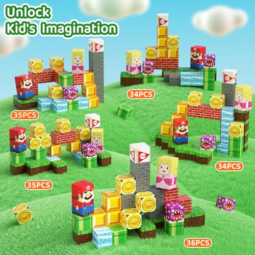 Magnetic Building Blocks Travel Toys for Kids Ages 4-8, Toddler Magnetic Cubes STEM Learning Set with Iron Storage Box – Portable Construction Toys for Boys Girls 3-5 - style: Game Mini Magnetic Building Blocks - 35PCS