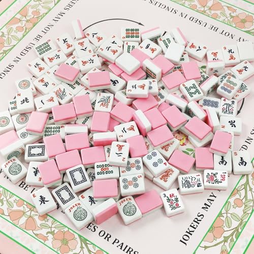 American Mahjong Tiles Set, 166 Pink Mahjong Tiles 1.2 Inch with Carrying Bag and 3 Dice, Portable American Mahjong Game for Travel, Family Game Night - color: Pink