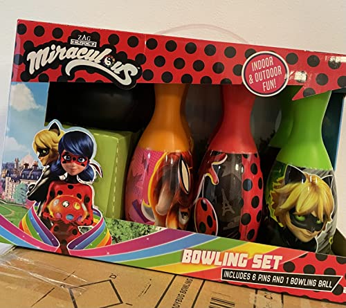What Kids Want Miraculous Ladybug Bowling Set - Superheroes Bowling Set for Kids, Fun Indoor and Outdoor Bowling Game for Kids, for Birthday Parties, Games and Play Dates - 7 Pieces Set