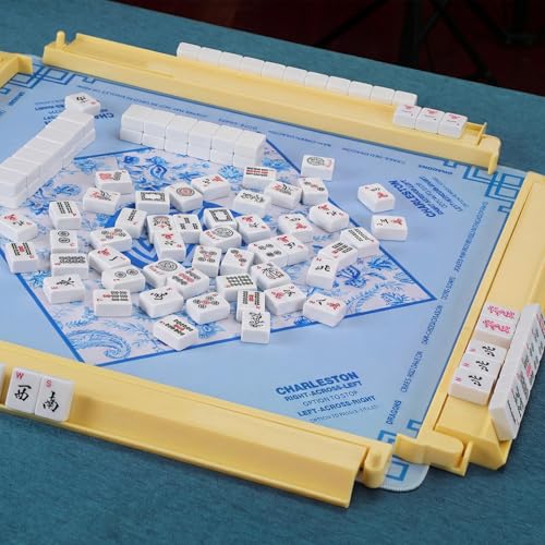 4 Pcs 18.7 Inch Creamy Yellow Acrylic Mahjong Tile Racks with Pushers for Game Night American Mahjong Racks Tile Set for Mah Jong Lovers and Beginners - color: Creamy Yellow